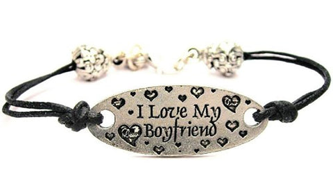 I Love My Boyfriend Black Cord Connector Bracelet