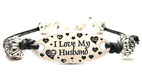 I Love My Husband Black Cord Connector Bracelet