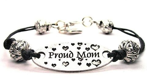 Proud Mom Black Cord Connector Bracelet