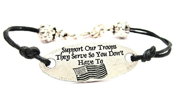 Support Our Troops They Serve So You Don't Have To Black Cord Connector Bracelet