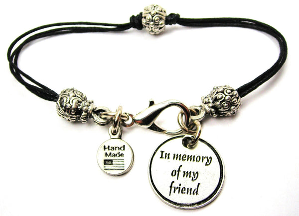 In Memory Of My Friend Beaded Black Cord Bracelet