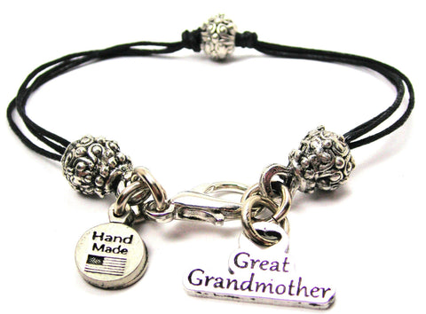 Great Grandmother Beaded Black Cord Bracelet