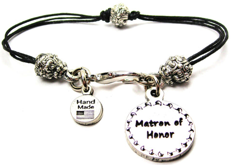 Matron Of Honor Circle Beaded Black Cord Bracelet