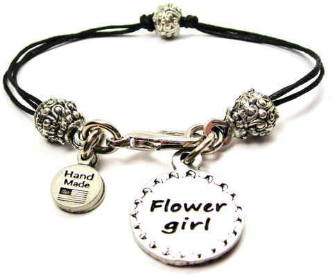 Flower Girl Circle Beaded Black Cord Bracelet