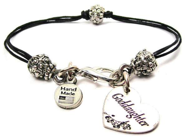 Goddaughter Heart Beaded Black Cord Bracelet