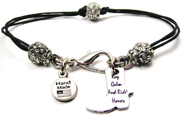 Keep Calm And Ride On Beaded Black Cord Bracelet