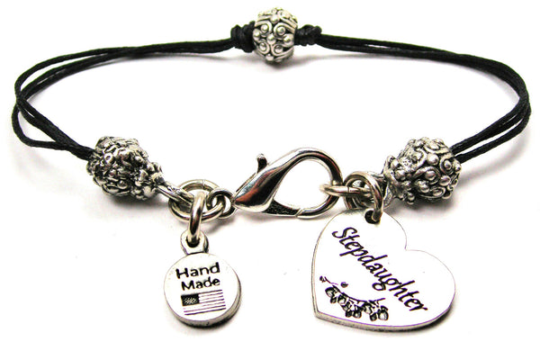 Stepdaughter Heart Beaded Black Cord Bracelet