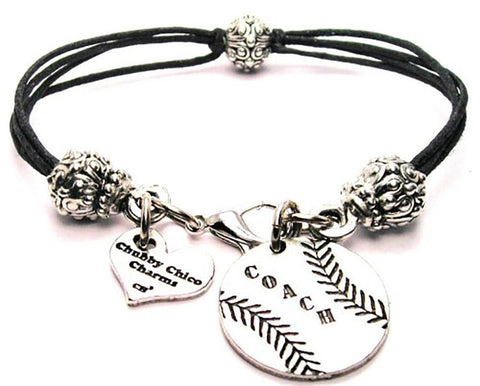 Coach Baseball Softball Beaded Black Cord Bracelet