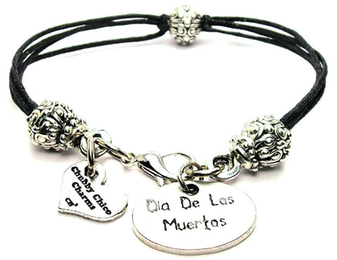 Dia De Los Muertos Beaded Black Cord Bracelet