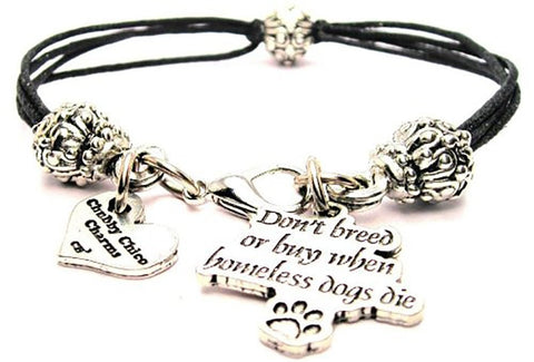 Don't Breed Or Buy When Homeless Dogs Die Beaded Black Cord Bracelet