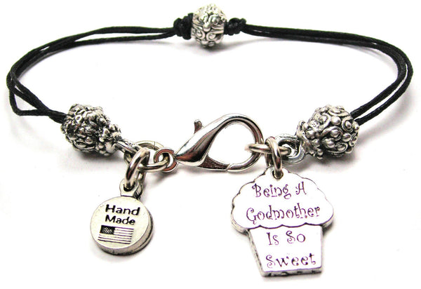 Being A Godmother Is So Sweet Beaded Black Cord Bracelet