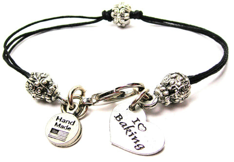 I Love Baking Heart Beaded Black Cord Bracelet