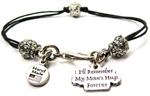 I'll Remember My Mom's Hugs Forever Beaded Black Cord Bracelet