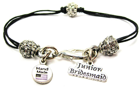 Junior Bridesmaid Beaded Black Cord Bracelet