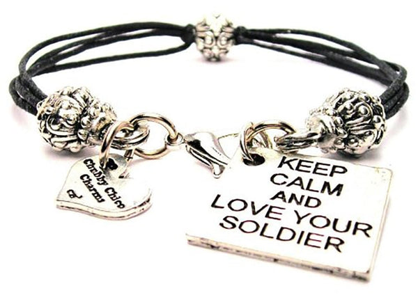 Keep Calm And Love Your Soldier Beaded Black Cord Bracelet