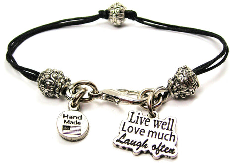 Live Well Love Much Laugh Often Beaded Black Cord Bracelet