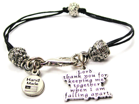 Lord Thank You For Keeping Me Together When I Am Falling Apart Beaded Black Cord Bracelet