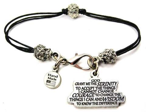 Serenity Prayer Beaded Black Cord Bracelet