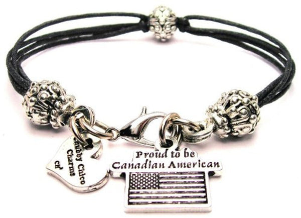 Proud To Be Canadian American Beaded Black Cord Bracelet