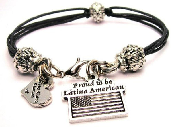Proud To Be Latina American Beaded Black Cord Bracelet
