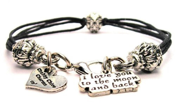 I Love You To The Moon And Back Beaded Black Cord Bracelet