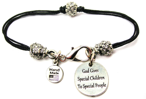 God Gives Special Children To Special People Beaded Black Cord Bracelet