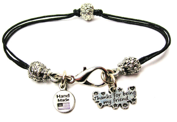 Thanks For Being My Friend Beaded Black Cord Bracelet