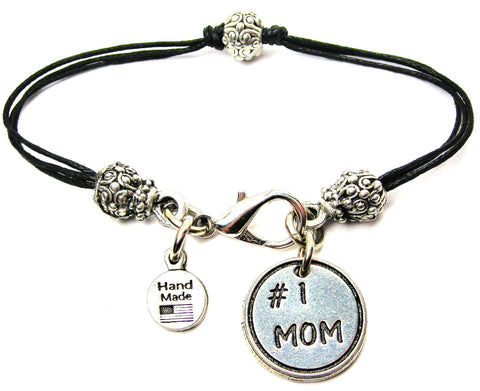#1 Mom Beaded Black Cord Bracelet - Bracelets - Chubby Chico Charms