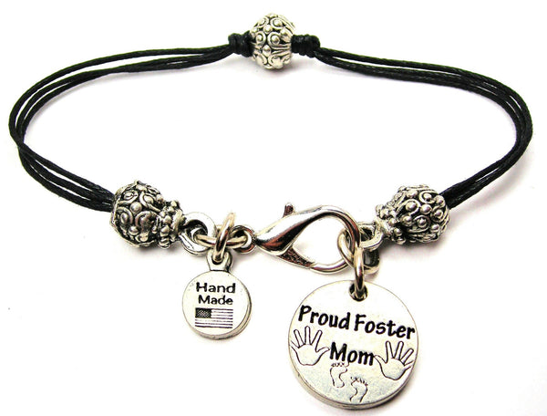 Proud Foster Mom Beaded Black Cord Bracelet