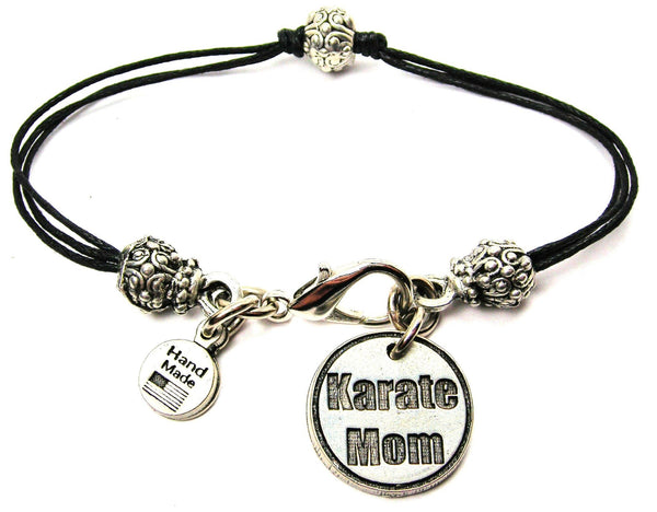 Karate Mom Beaded Black Cord Bracelet