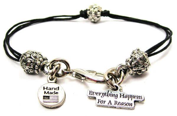 Everything Happens For A Reason Beaded Black Cord Bracelet