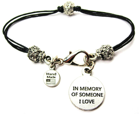 In Memory Of Someone I Love Beaded Black Cord Bracelet