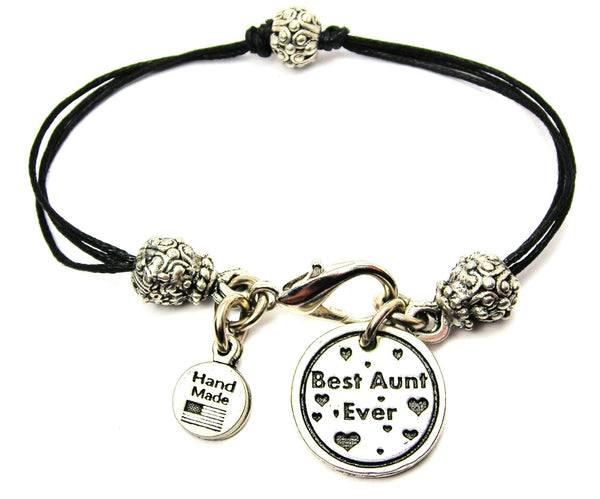 Best Aunt Ever Beaded Black Cord Bracelet