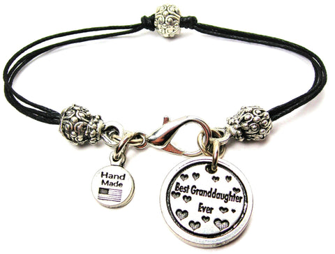 Best Granddaughter Ever Beaded Black Cord Bracelet