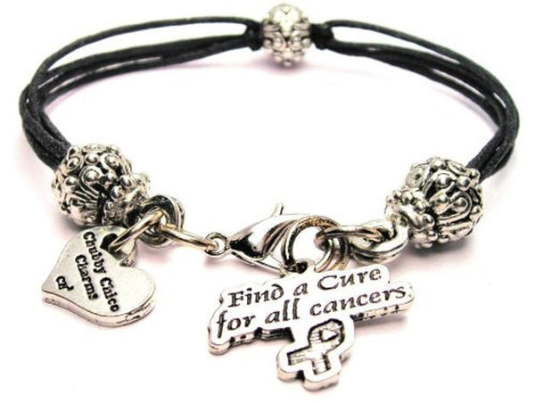 Find A Cure For All Cancers Beaded Black Cord Bracelet