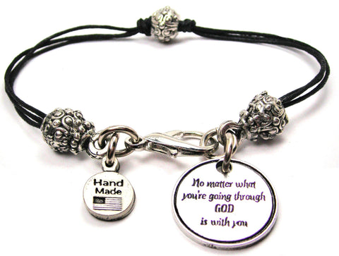 No Matter What You're Going Through God Is With You Beaded Black Cord Bracelet