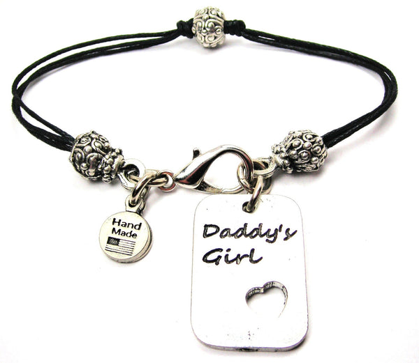 Daddy's Girl Dog Tag Beaded Black Cord Bracelet