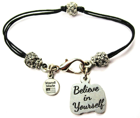 Believe In Yourself Beaded Black Cord Bracelet