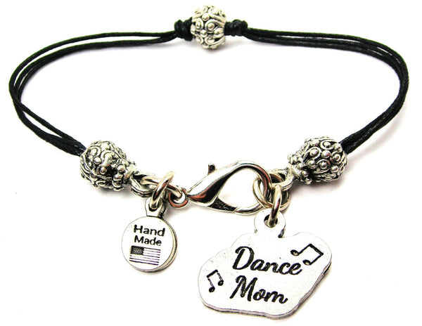 Dance Mom With Music Notes Beaded Black Cord Bracelet