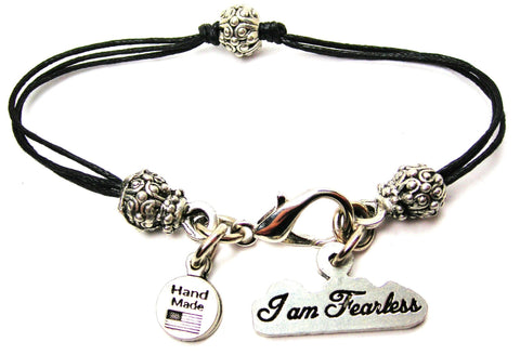 I Am Fearless Beaded Black Cord Bracelet
