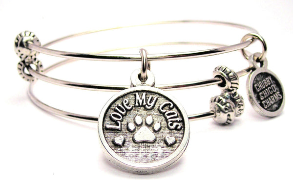 I Love My Cats Triple Style Expandable Bangle Bracelet