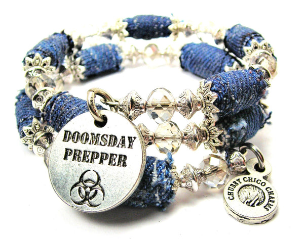 Doomsday Prepper Blue Jean Beaded Wrap Bracelet