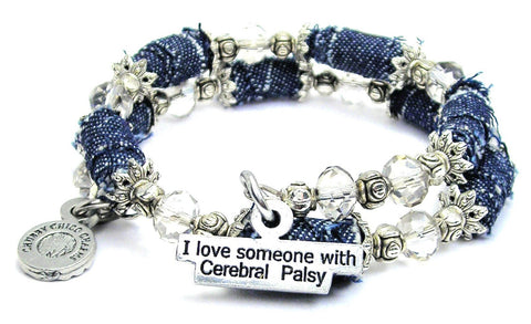 I Love Someone With Cerebral Palsy Blue Jean Beaded Wrap Bracelet