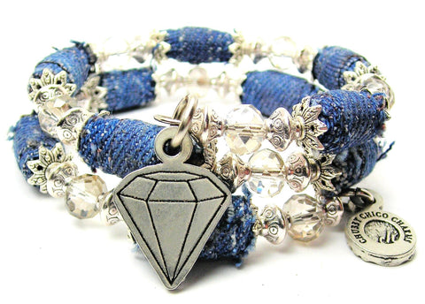 Diamond Blue Jean Beaded Wrap Bracelet