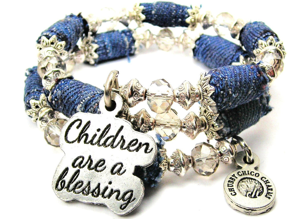 Children Are A Blessing Blue Jean Beaded Wrap Bracelet American