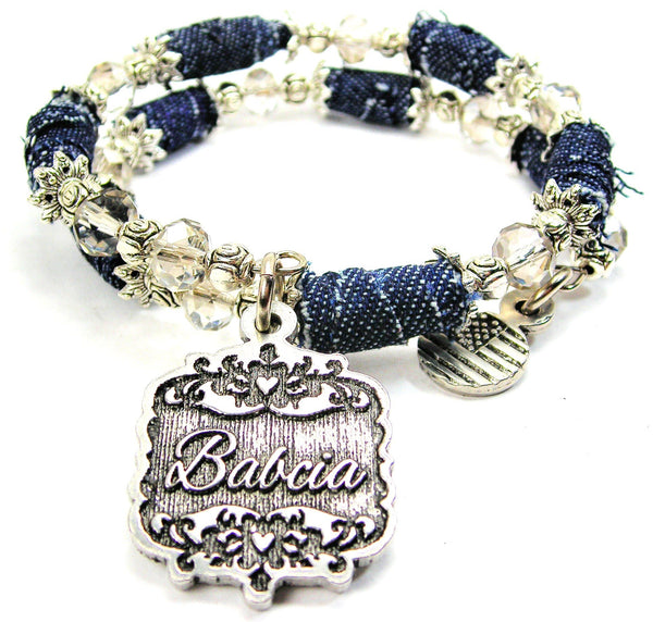 Babcia Victorian Scroll Blue Jean Beaded Wrap Bracelet