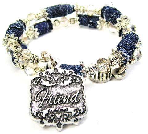 Friend Victorian Scroll Blue Jean Beaded Wrap Bracelet