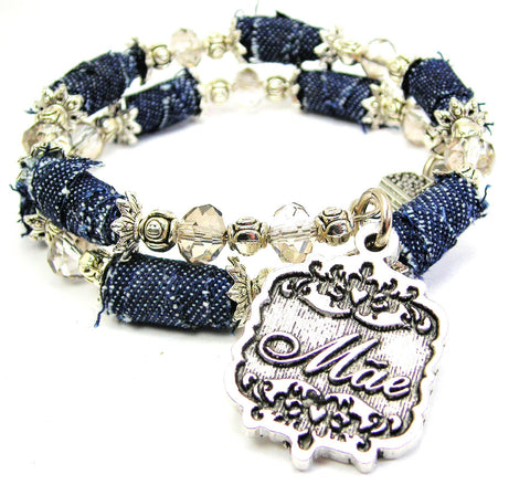 Mae Victorian Scroll Blue Jean Beaded Wrap Bracelet
