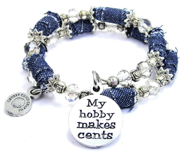 My Hobby Makes Cents Blue Jean Beaded Wrap Bracelet