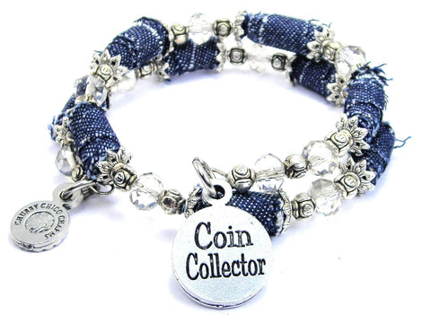 Coin Collector Blue Jean Beaded Wrap Bracelet